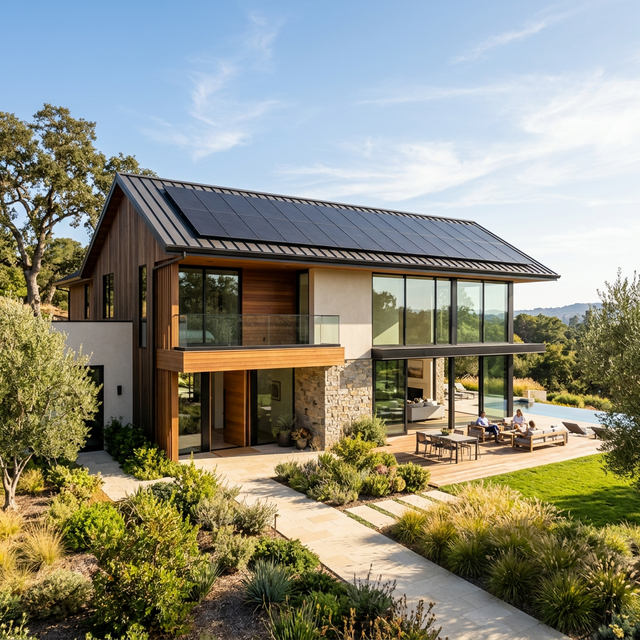 Painéis solares em casa moderna